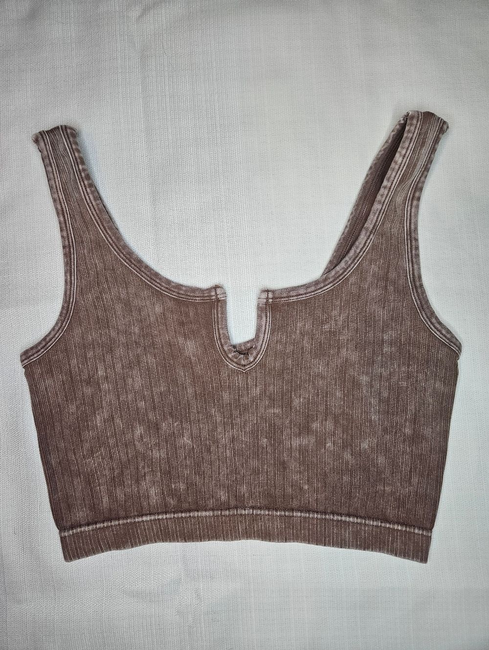 Zenana Outfitters Taupe Ribbed Bralette Notched Neck S/M 14" PTP